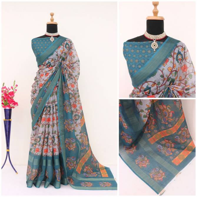 Df 152 Kalamkari Linen Daily Wear Printed Sarees Wholesale Shop In Surat